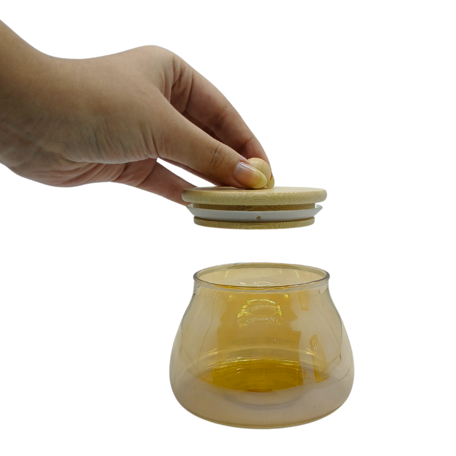 Pote Hermético Mantimento Armazenamento De Vidro Com Tampa de Bambu 450ml