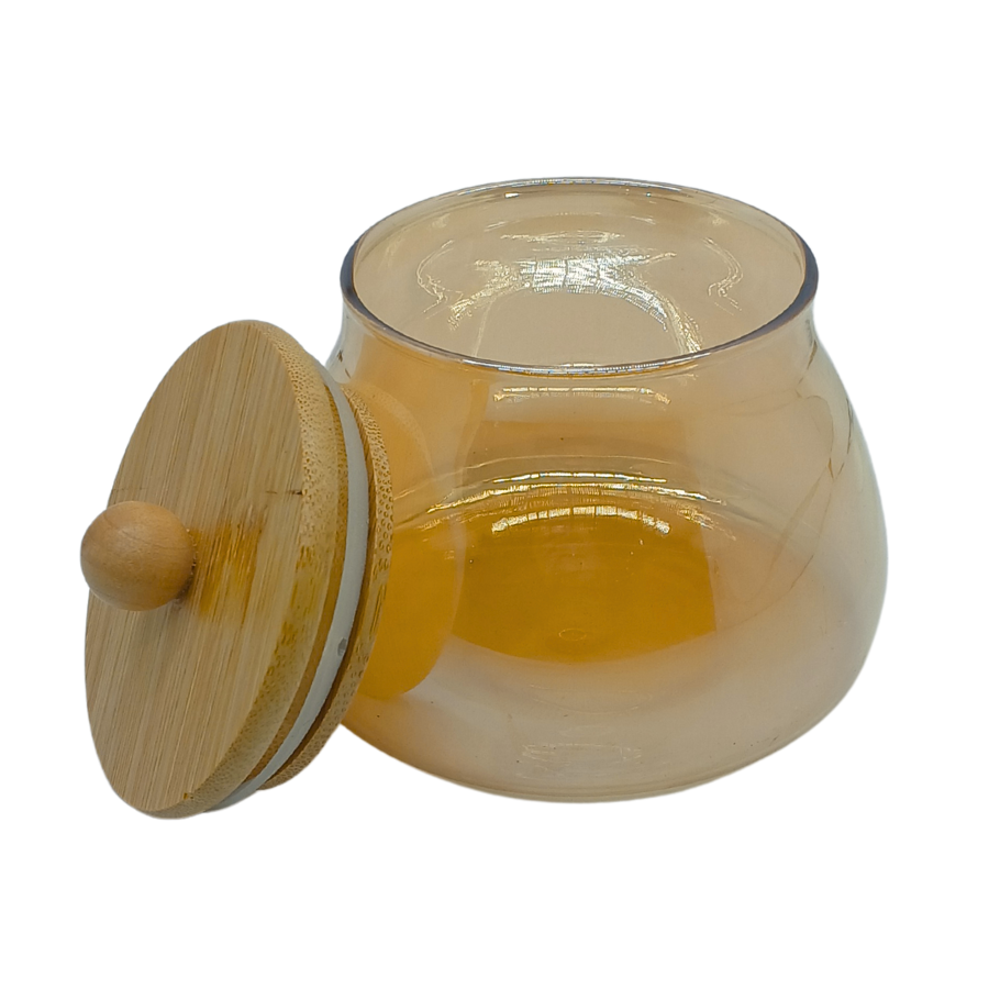 Pote Hermético Mantimento Armazenamento De Vidro Com Tampa de Bambu 450ml