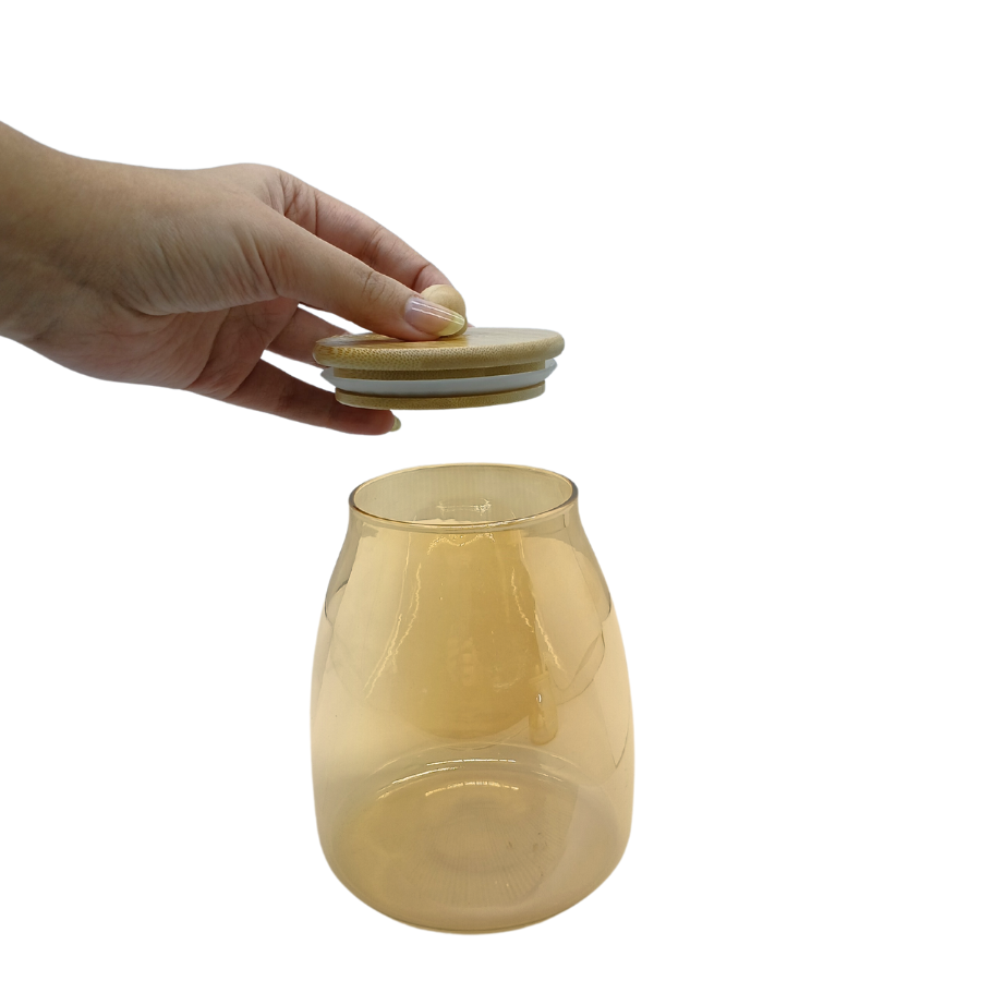 Pote Hermético Mantimento Armazenamento de Vidro Gold Com Tampa Bambu 850ml
