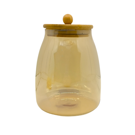 Pote Hermético Mantimento Armazenamento de Vidro Gold Com Tampa Bambu 850ml