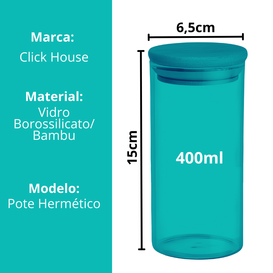 Pote Hermético Mantimento Tempero Armazenamento De Vidro Com Tampa de Bambu 400ml
