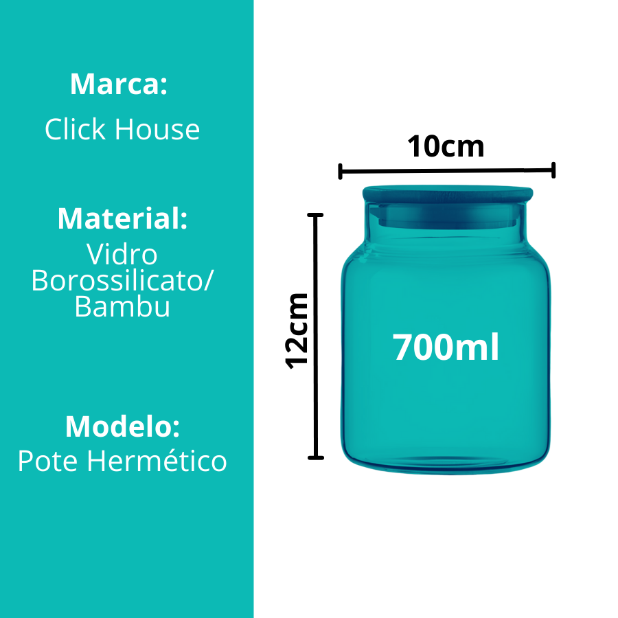 Pote Hermético Mantimento Armazenamento De Vidro Com Tampa de Bambu 700mL