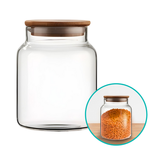 Pote Hermético Mantimento Armazenamento De Vidro Com Tampa de Bambu 700mL