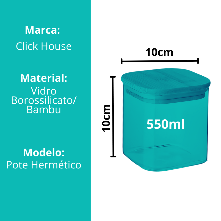 Pote Hermético Mantimento Armazenamento De Vidro Com Tampa de Bambu 550mL