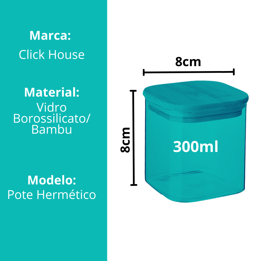 Pote Hermético Mantimento Armazenamento Tempero De Vidro Com Tampa de Bambu 300ml