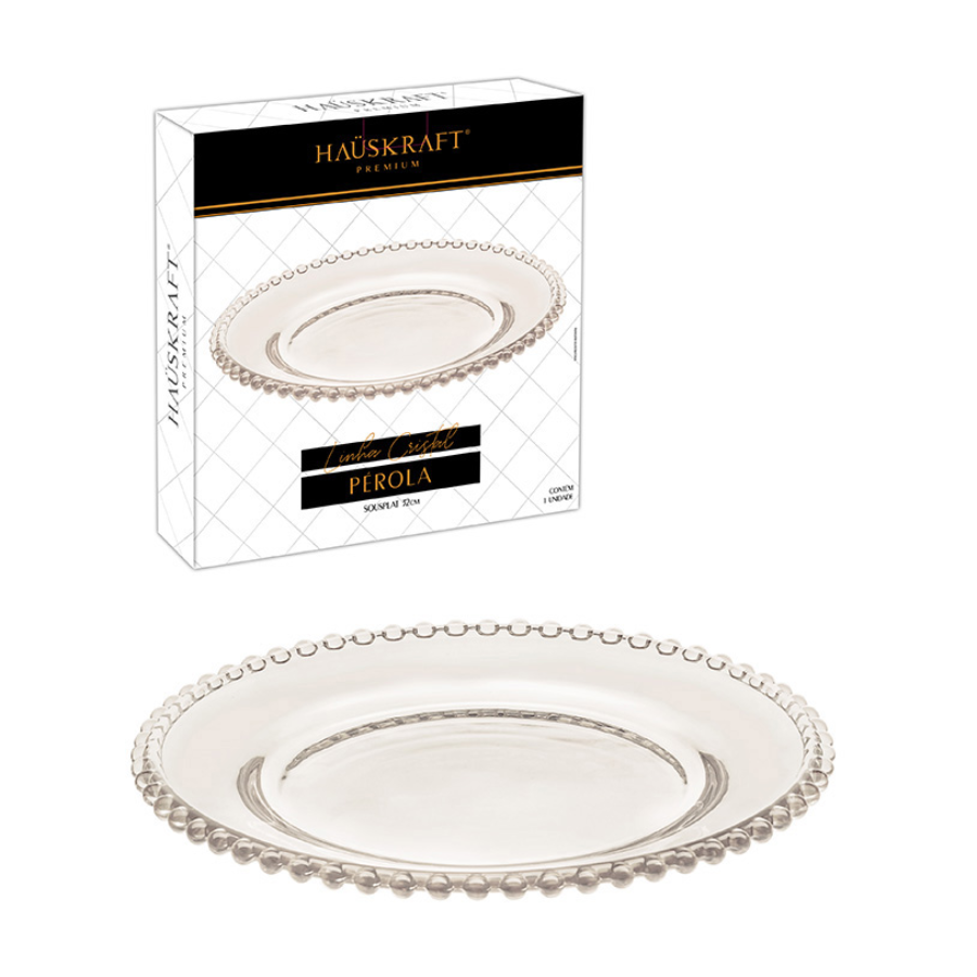 Prato Sousplat Perola De Cristal Decoração Bolo Luxo 32cm