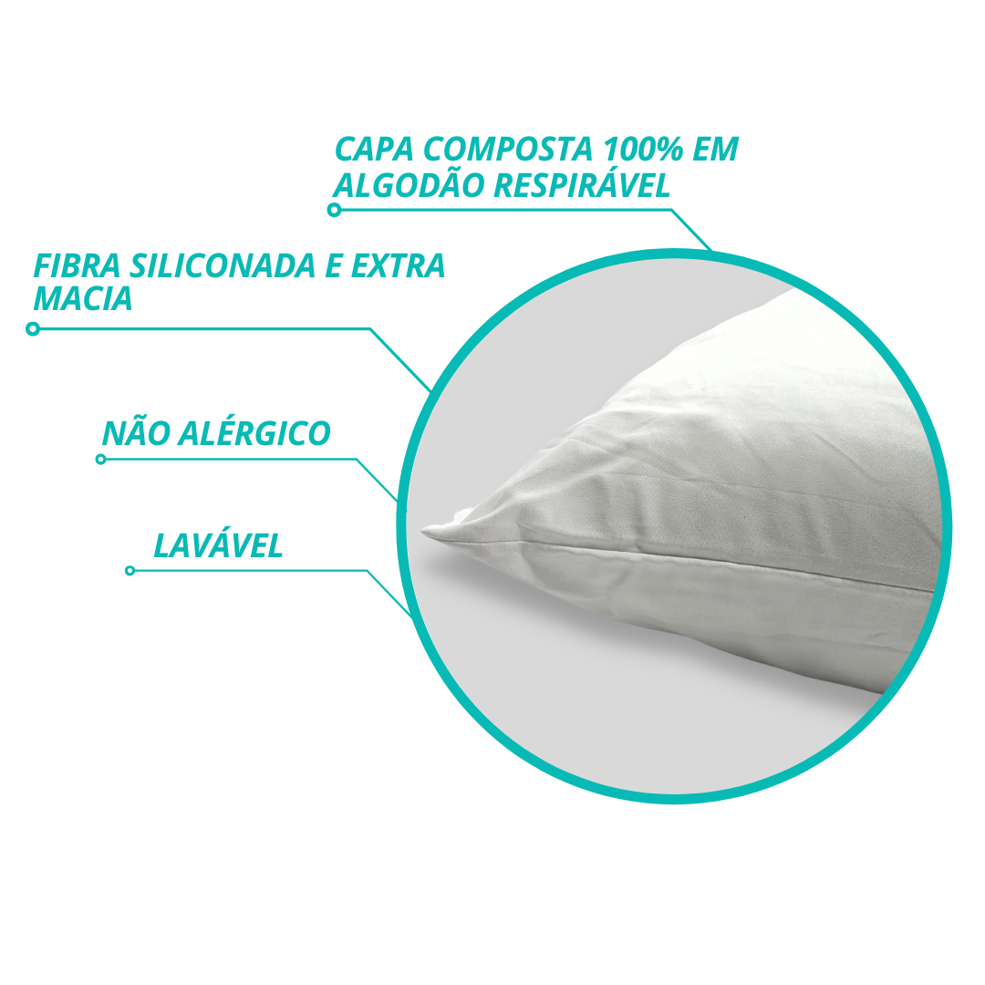 Travesseiro Percal Suporte Firme 100% Fibras Siliconadas Antialérgico 50x70cm
