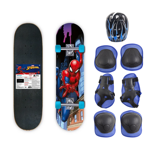 Skate Infantil Homem Aranha Spider Com Kit Capacete Proteção