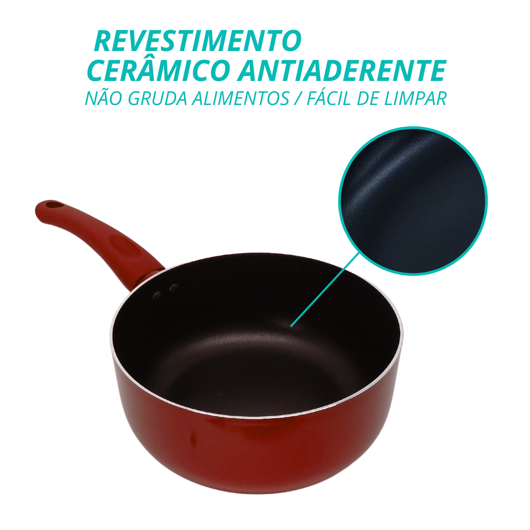 Panela De Indução Antiaderente Cerâmica 18cm Yafo Vermelho