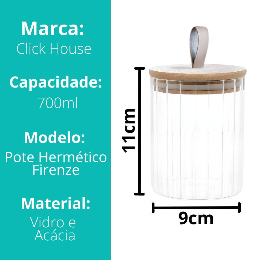 Pote Hermetico Firenze Tampa Acacia Alça 700ml - V1083.U03