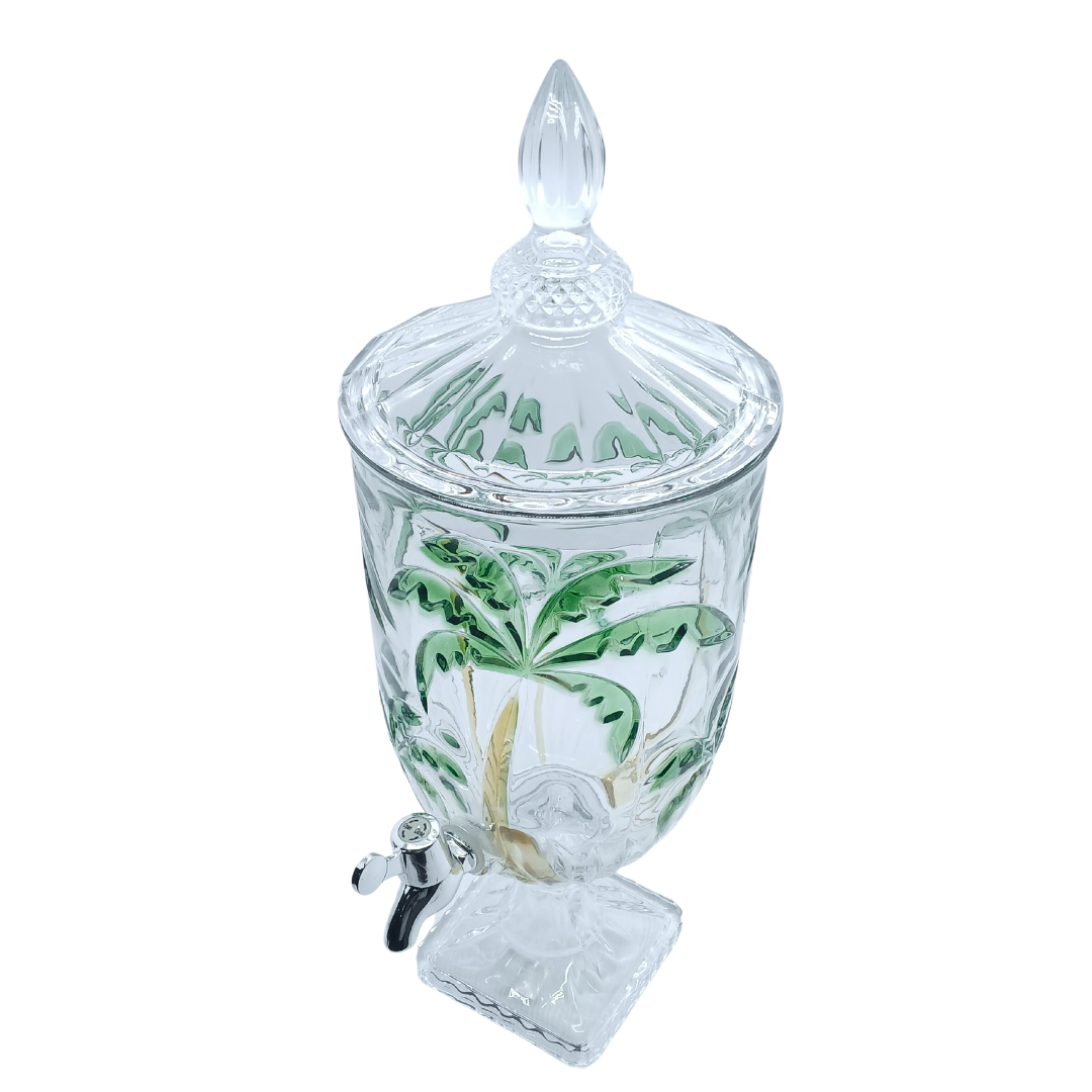 Suqueira Imperial De Vidro Luxo Dispenser de Bebidas Torneira Palm Tree 4,5 Litros