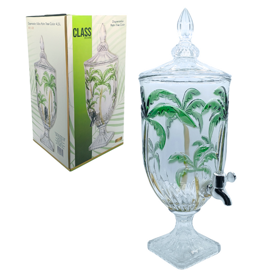 Suqueira Imperial De Vidro Luxo Dispenser de Bebidas Torneira Palm Tree 4,5 Litros