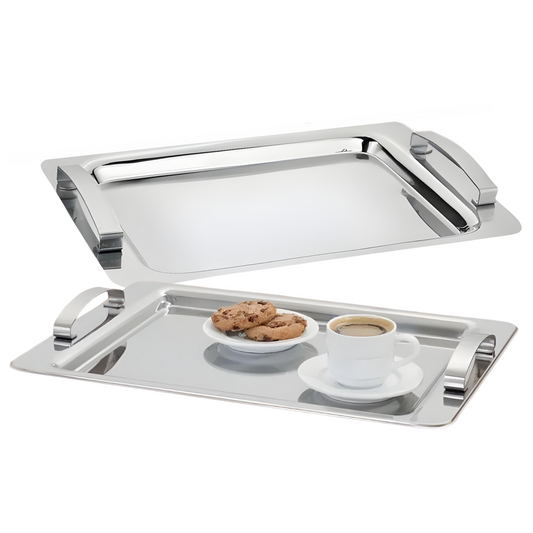 Bandeja Travessa Retangular Inox Com Alça Servir Café Chá Lanche Decorativa 36cm