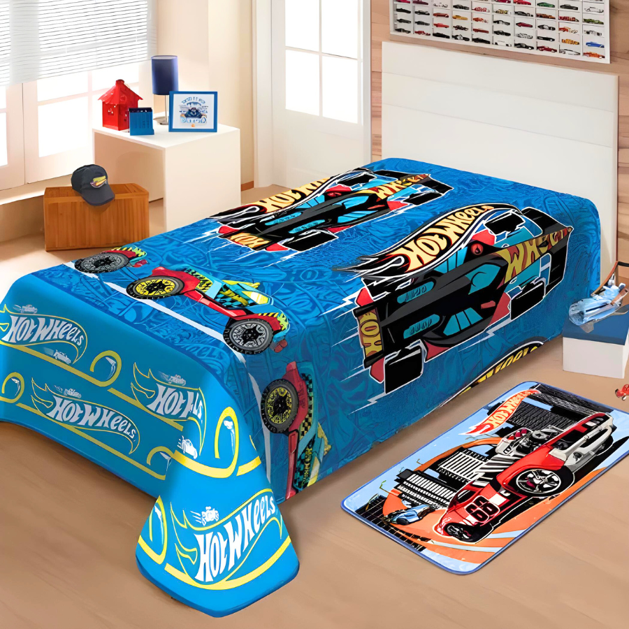 Manta Infantil E Juvenil Hot Wheels Solteiro Anti Alérgico