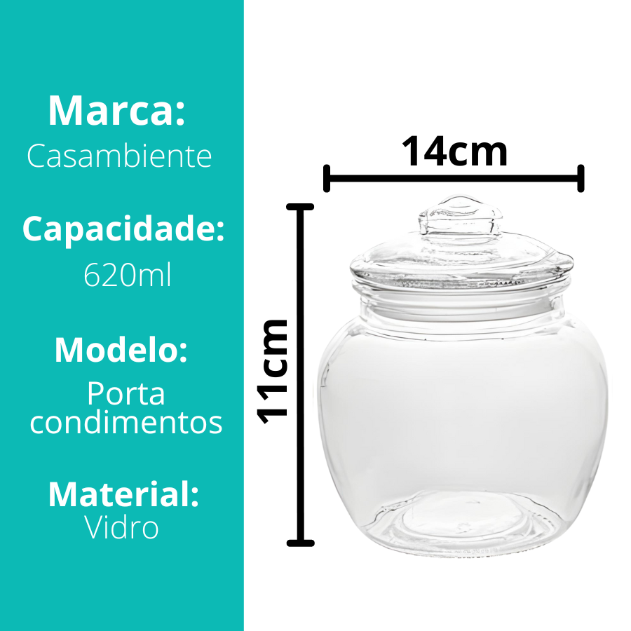 Pote Vidro Porta Mantimento Bala Café Tampa Hermética 620 Ml