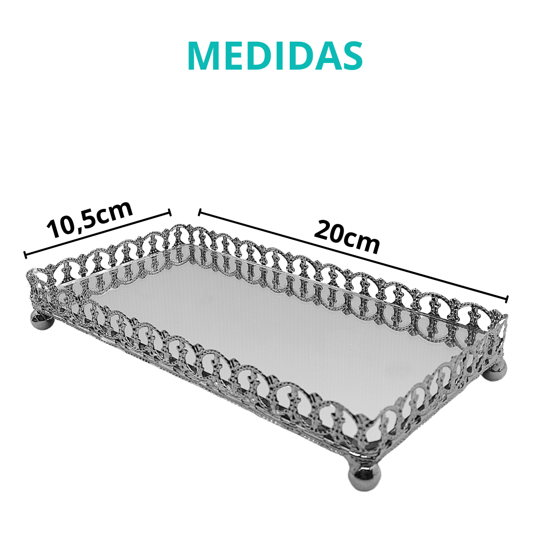 Bandeja Travessa De Metal Prateado Espelhado Decorativo Com Pé 20cm