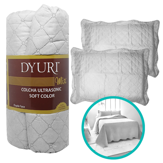 Colcha Queen Cobre Leito Matelado 240x260cm Cinza Claro 3 Peças