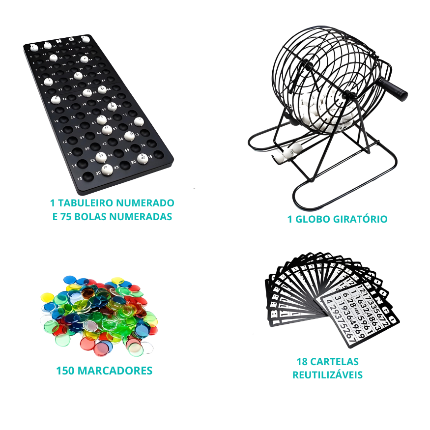 Bingo Profissional Completo Grande Metal 75 Bolinhas com Cartelas