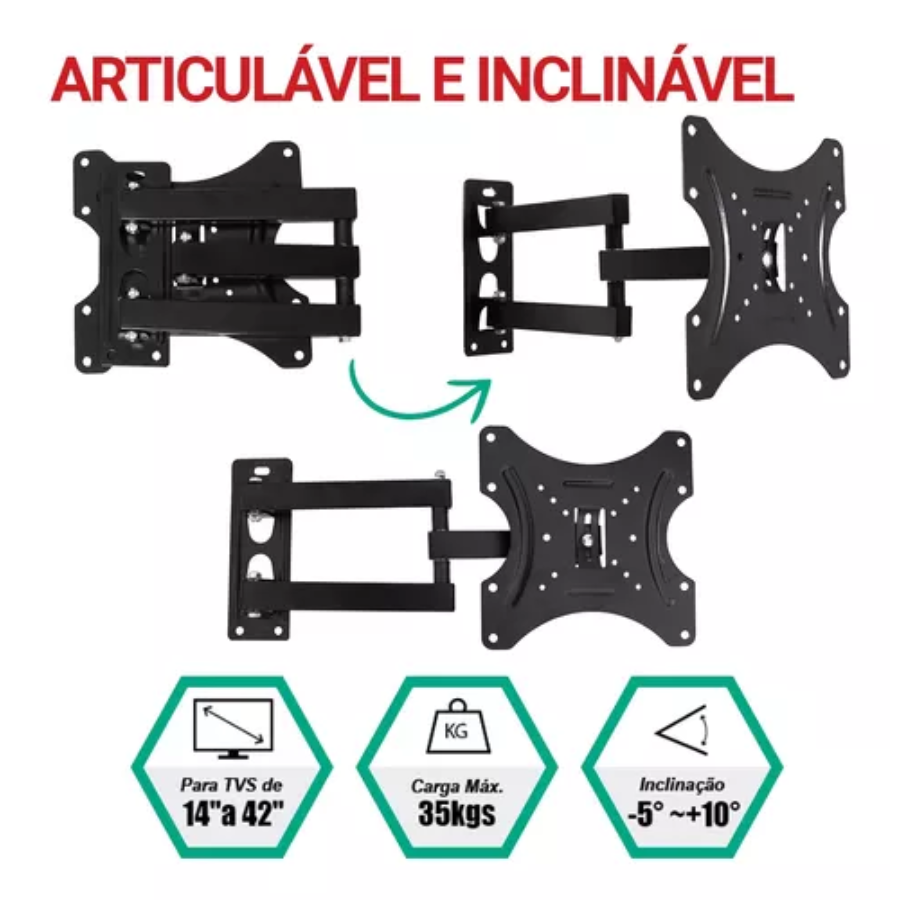 Suporte De Tv Led Lcd Smart Articulado 14 A 55 Polegadas Preto