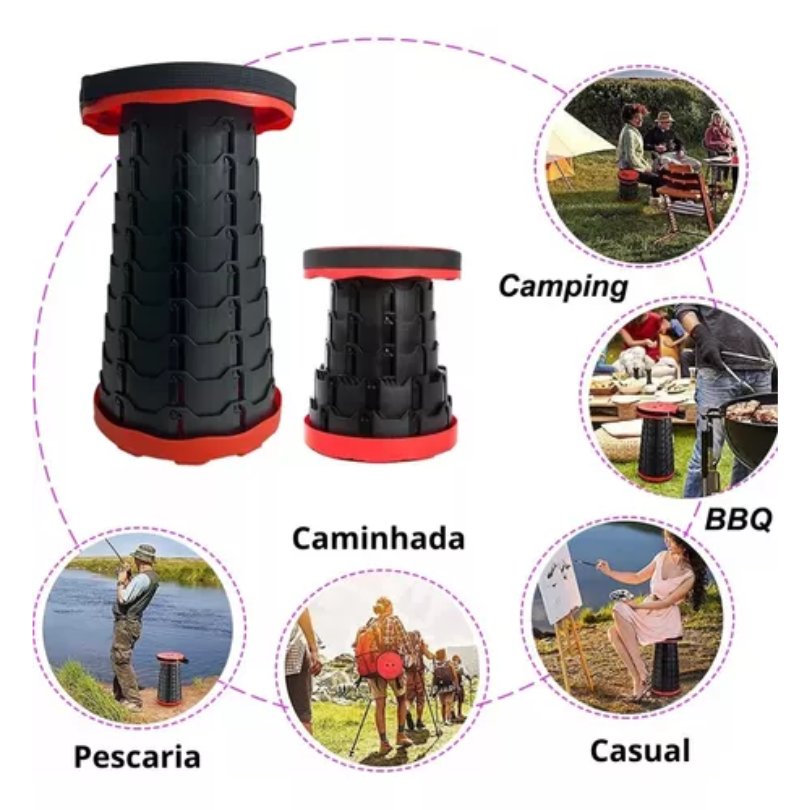 Banqueta Banco Vermelho Retrátil Ajustável Portátil Com Alça Pesca Camping