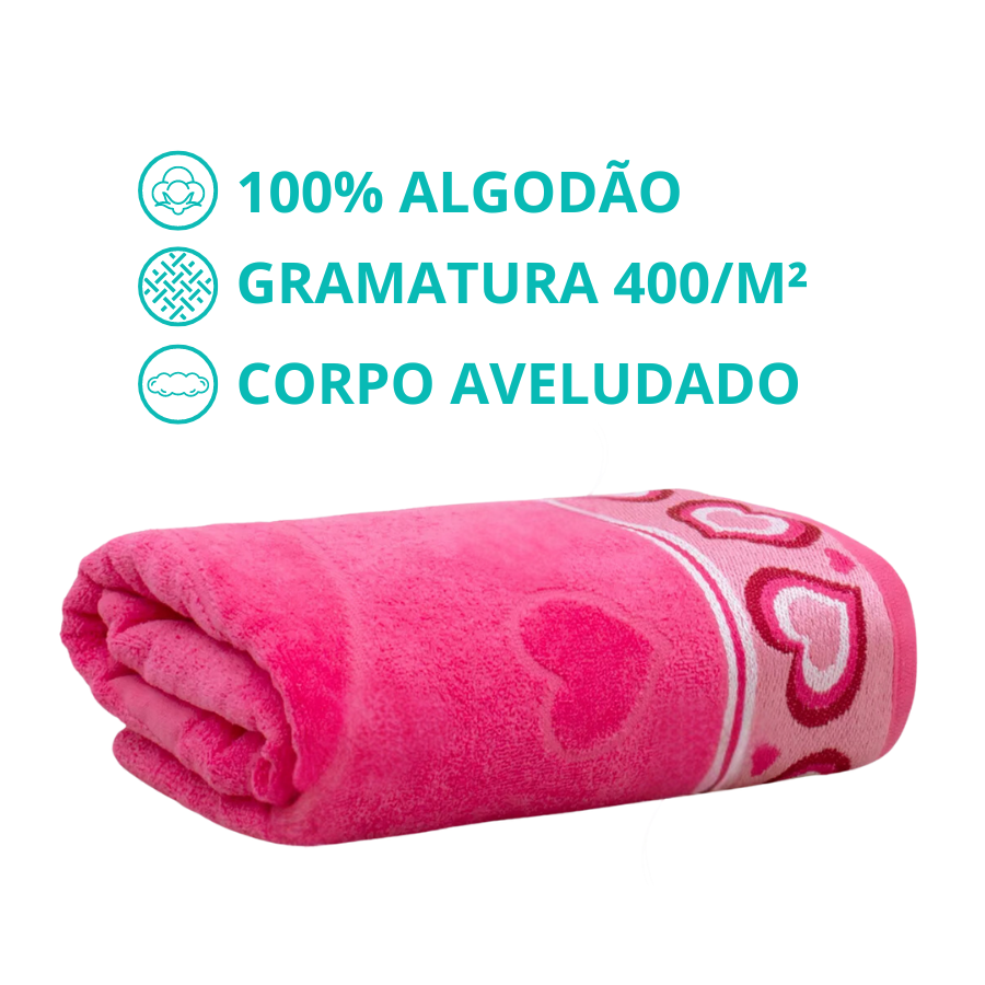Toalha Beach 78cm x 1,50m Coração Pink - 750200100.949.00001 - Appel