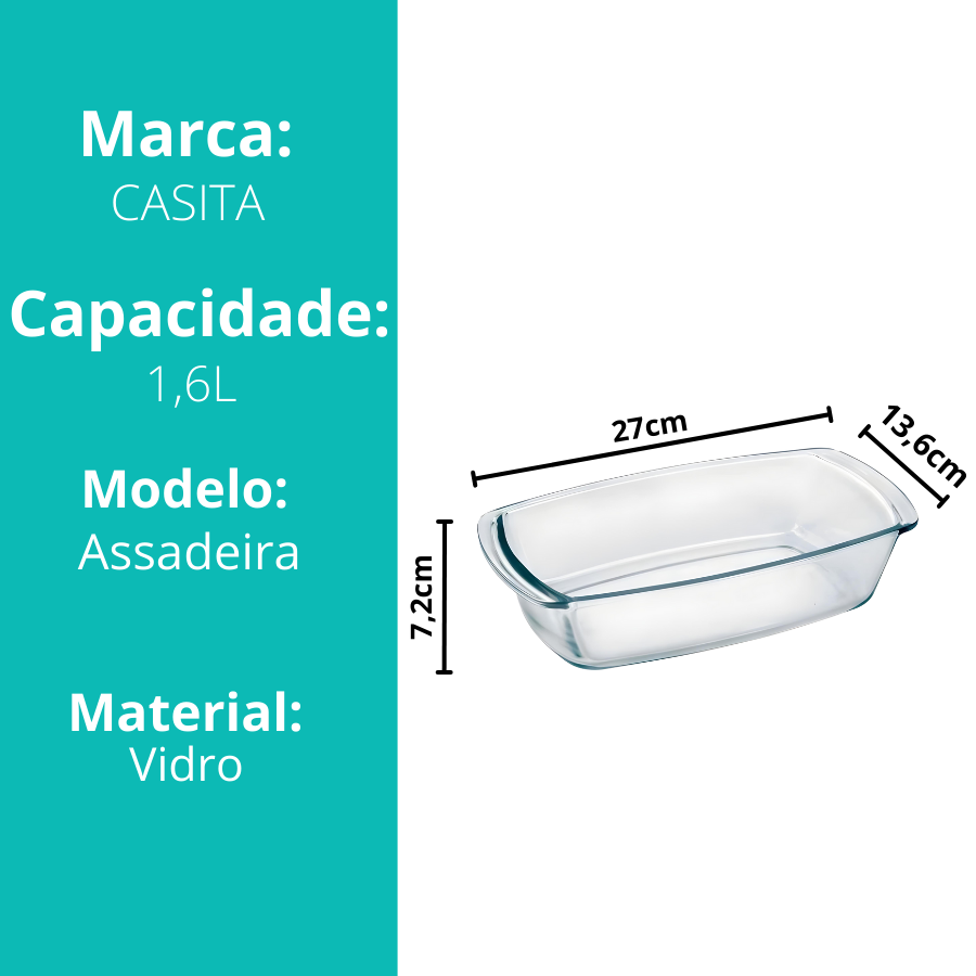 Travessa Assadeira de Vidro Borossilicato Oval Grande Forno Servir 1,5L