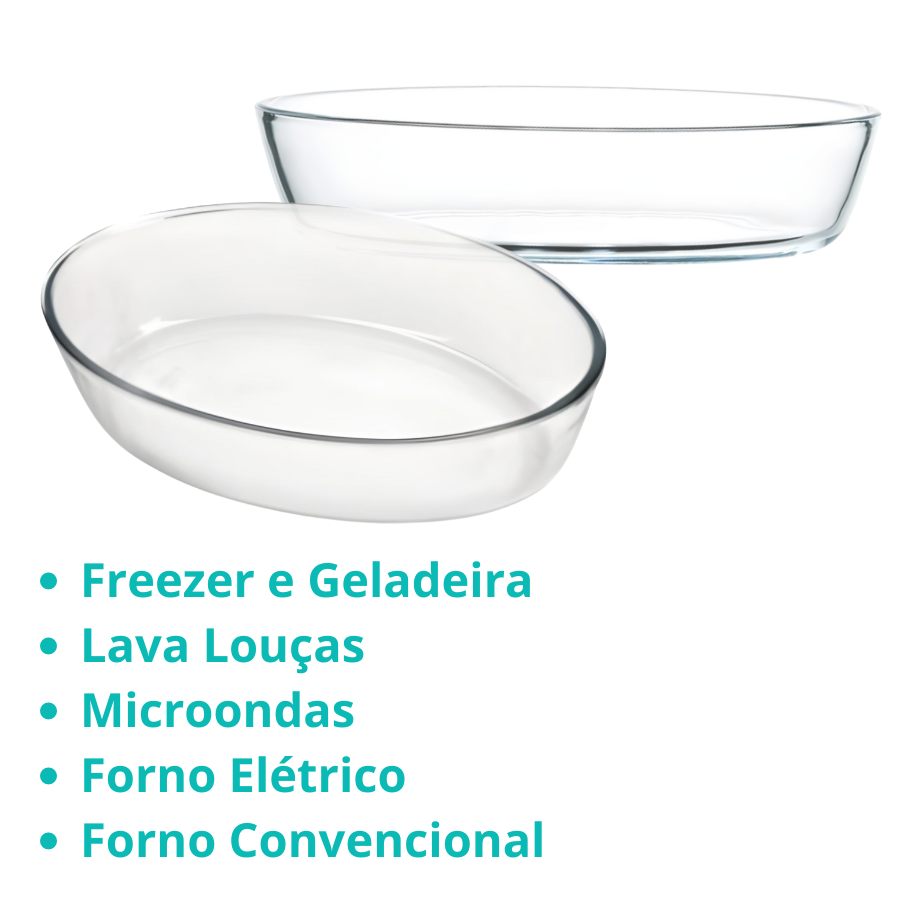 Travessa Assadeira de Vidro Borossilicato Oval Grande Forno Servir 1,6L