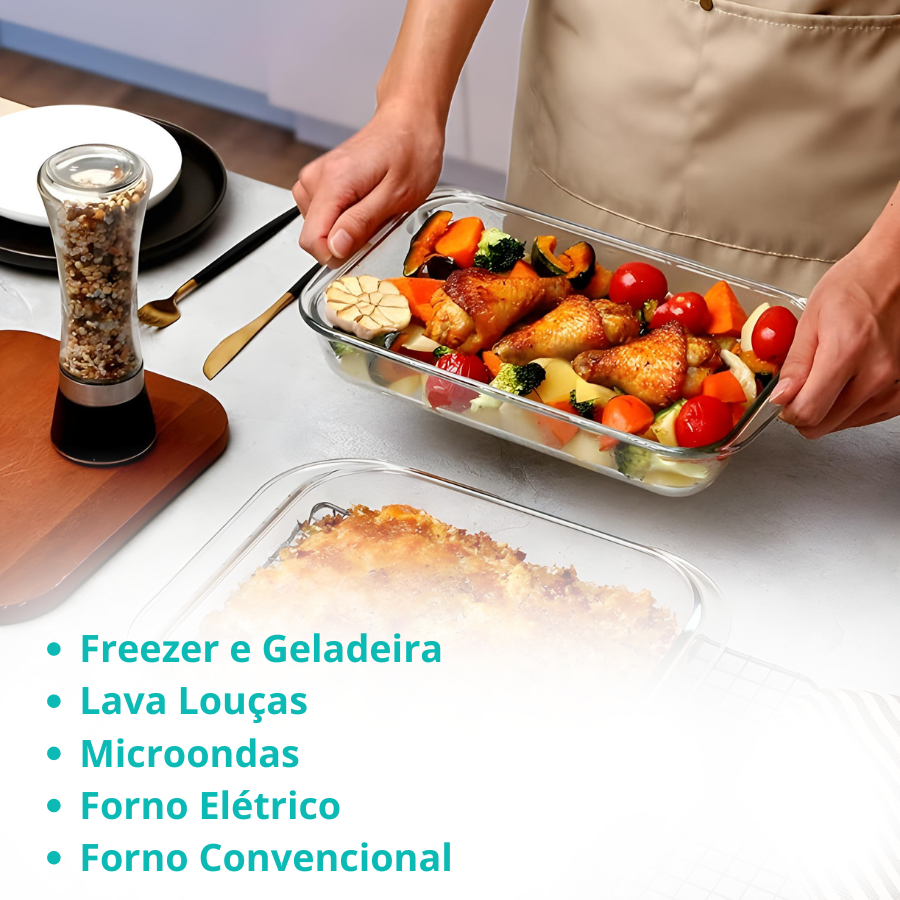 Travessa Assadeira de Vidro Borossilicato Retangular Grande Forno Servir 1,6L