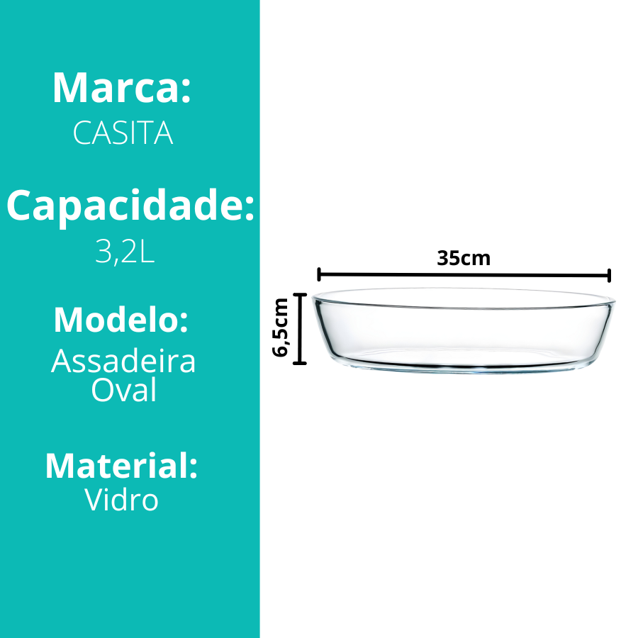 Assadeira Travessa De Vidro Borossilicato Oval Forno 3,2l