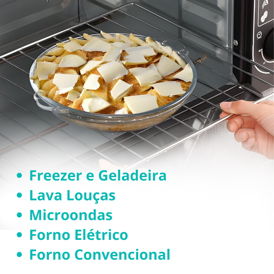 Travessa Assadeira de Vidro Borossilicato Redonda Com Alça Grande Forno Servir 1l