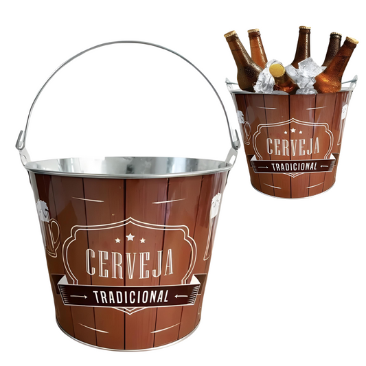 Balde Baldinho De Gelo Aço Inox Para Bebidas Cerveja Champanhe Vinho Marrom 4,8L
