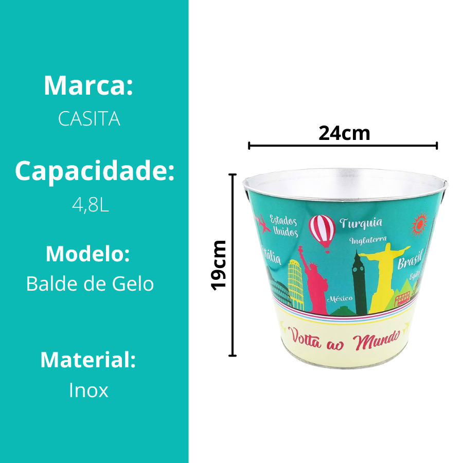 Balde Baldinho De Gelo Aço Inox Para Bebidas Cerveja Champanhe Vinho Azul 4,8L