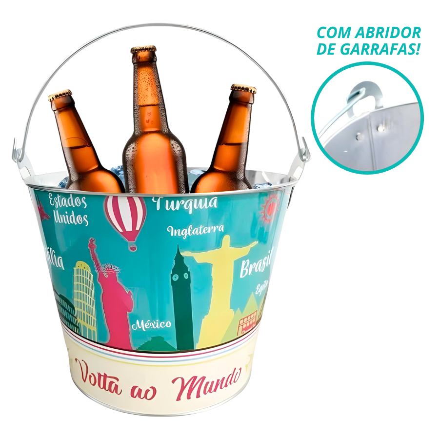 Balde Baldinho De Gelo Aço Inox Para Bebidas Cerveja Champanhe Vinho Azul 4,8L