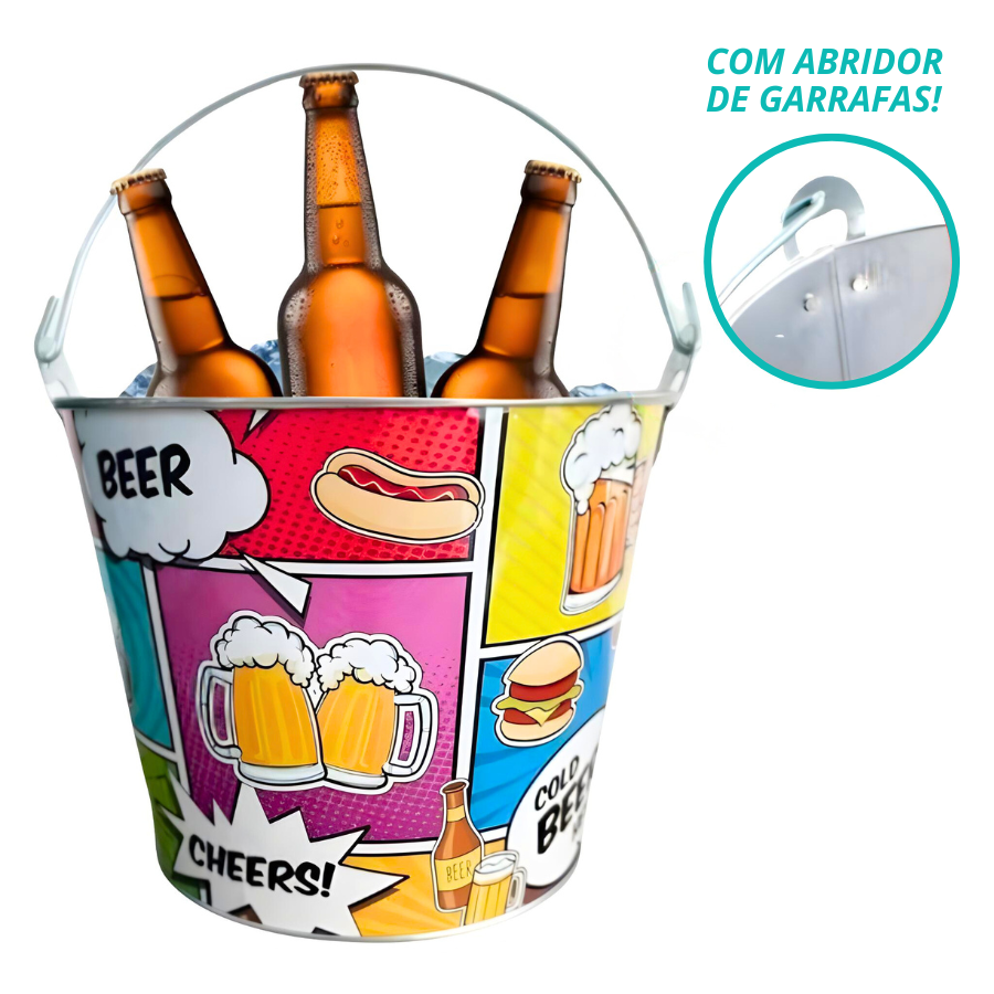 Balde Baldinho De Gelo Aço Inox Para Bebidas Cerveja Champanhe Vinho Quadrinhos 4,8L