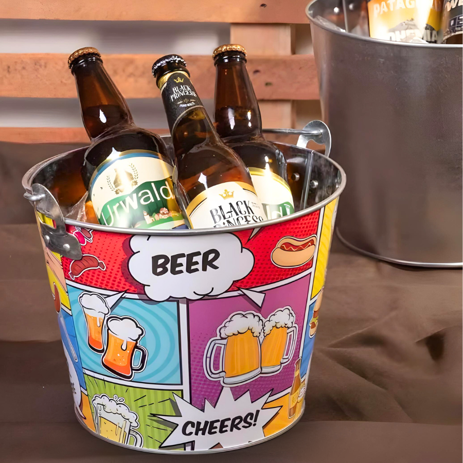 Balde Baldinho De Gelo Aço Inox Para Bebidas Cerveja Champanhe Vinho Quadrinhos 4,8L