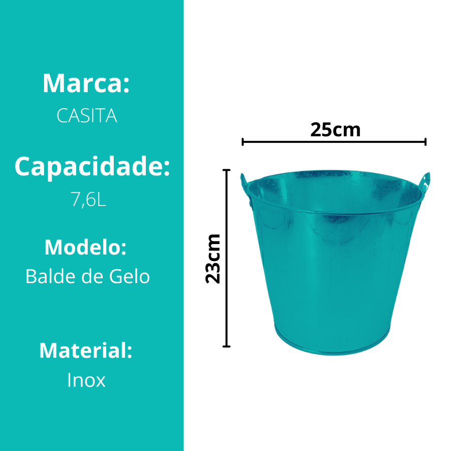 Balde Baldinho De Gelo Aço Inox Para Bebidas Cerveja Champanhe Vinho Taças 7,6L
