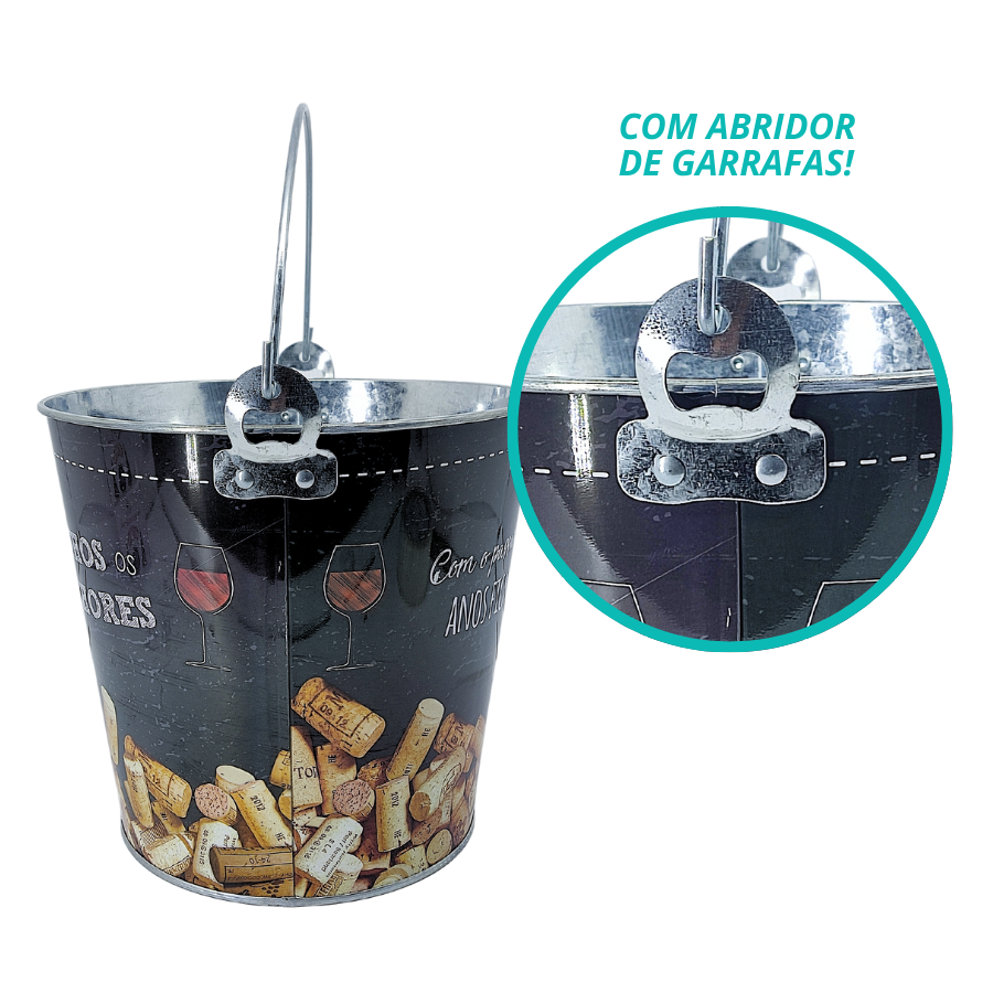 Balde Baldinho De Gelo Aço Inox Para Bebidas Cerveja Champanhe Vinho Taças Preto 7,6L