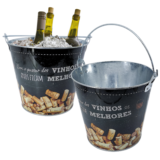 Balde Baldinho De Gelo Aço Inox Para Bebidas Cerveja Champanhe Vinho Taças Preto 7,6L