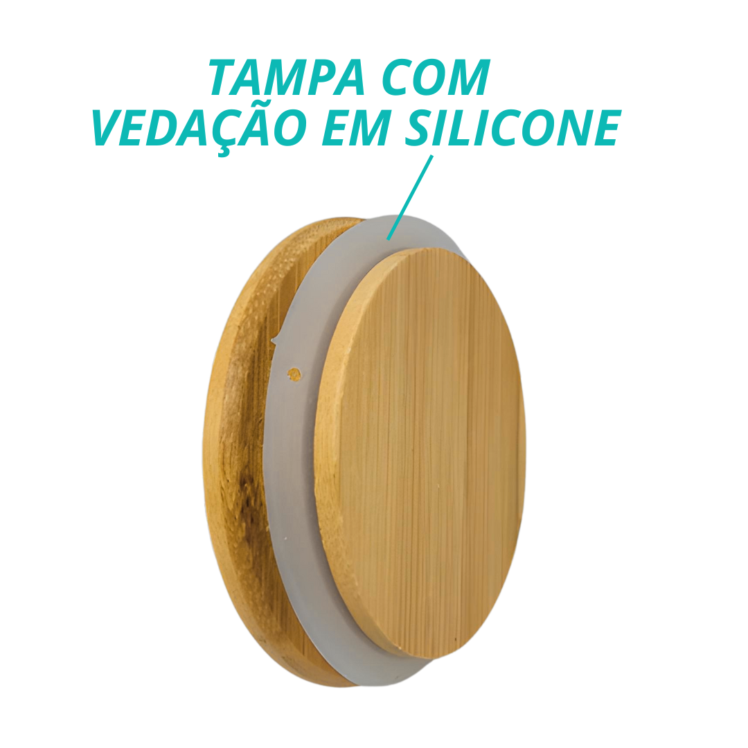 Pote De Vidro Mantimento Hermético Com Tampa Bambu Redondo De 800ml