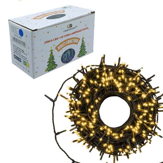 Pisca Pisca Led Amarelo De Natal 8 Funções 200 Leds 18m 127v