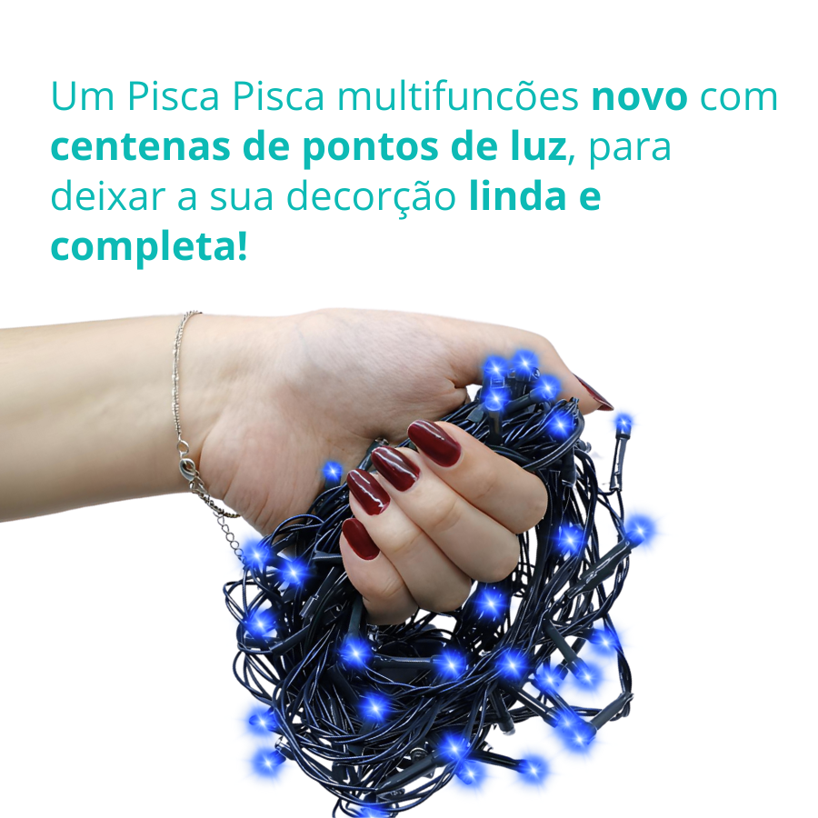 Pisca Pisca Led Azul De Natal 8 Funções 200 Leds 18m 127v