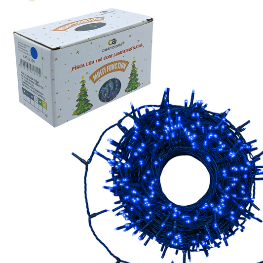 Pisca Pisca Led Azul De Natal 8 Funções 200 Leds 18m 127v