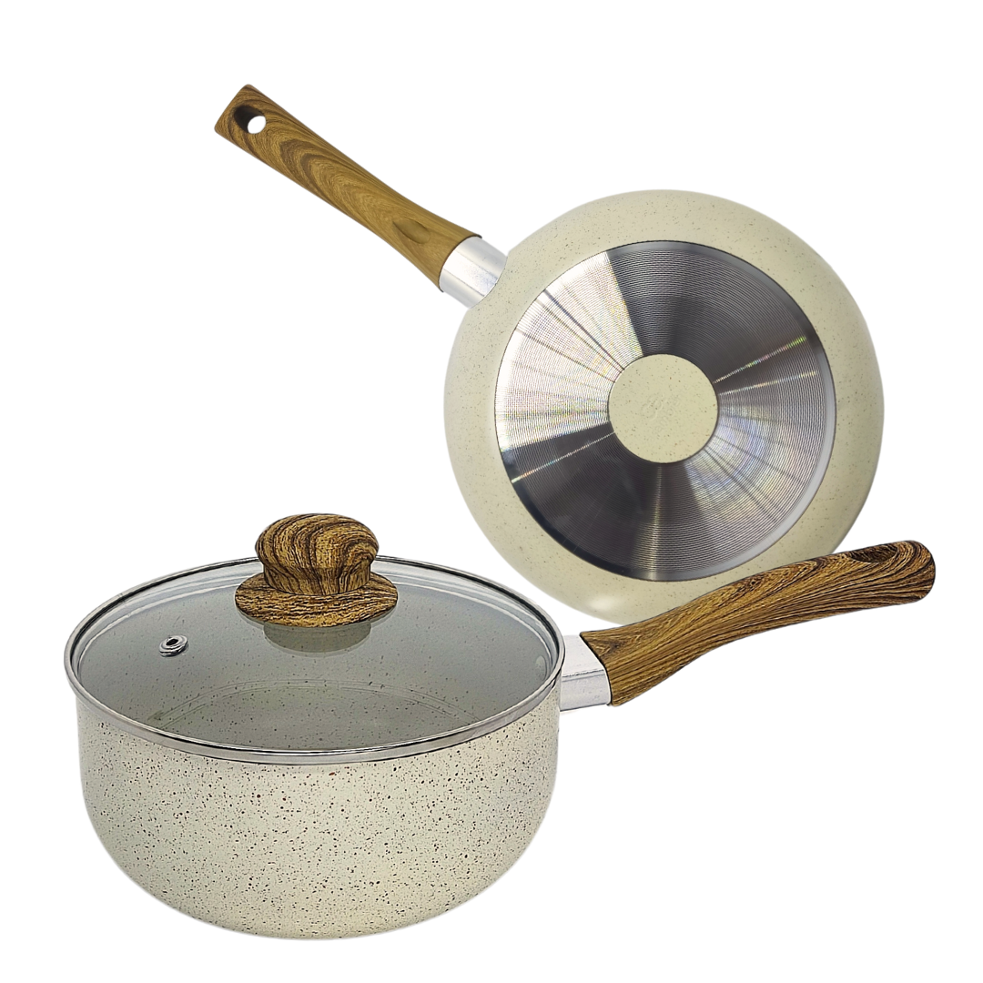 Panela De Cerâmica Com Tampa De Vidro Antiaderente Sahara Vanilla 18cm