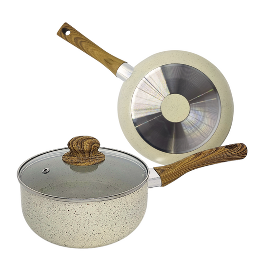 Panela De Cerâmica Com Tampa De Vidro Antiaderente Sahara Vanilla 16cm