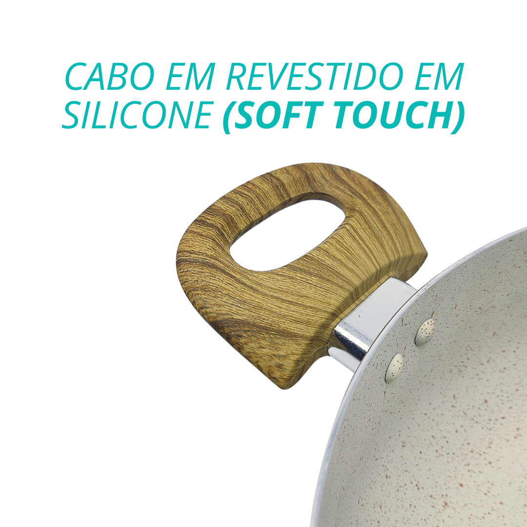Panela Caçarola De Cerâmica Com Tampa De Vidro Antiaderente Sahara Vanilla 20cm