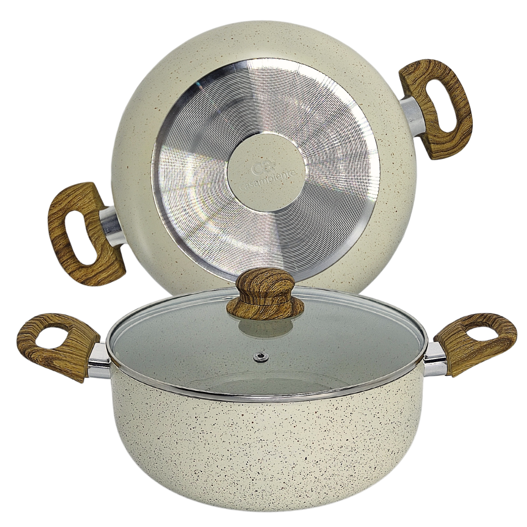 Panela Caçarola De Cerâmica Com Tampa De Vidro Antiaderente Sahara Vanilla 22cm