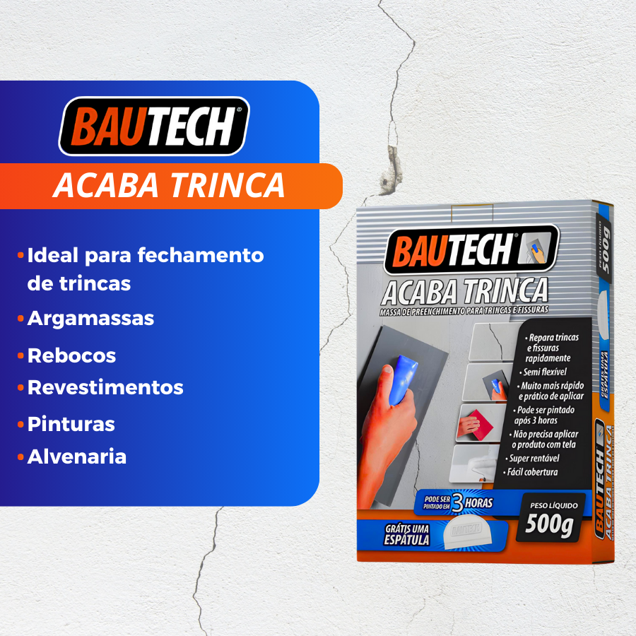 Massa Argamassa Acaba Trinca 500g Pó Com Espátula Bautech