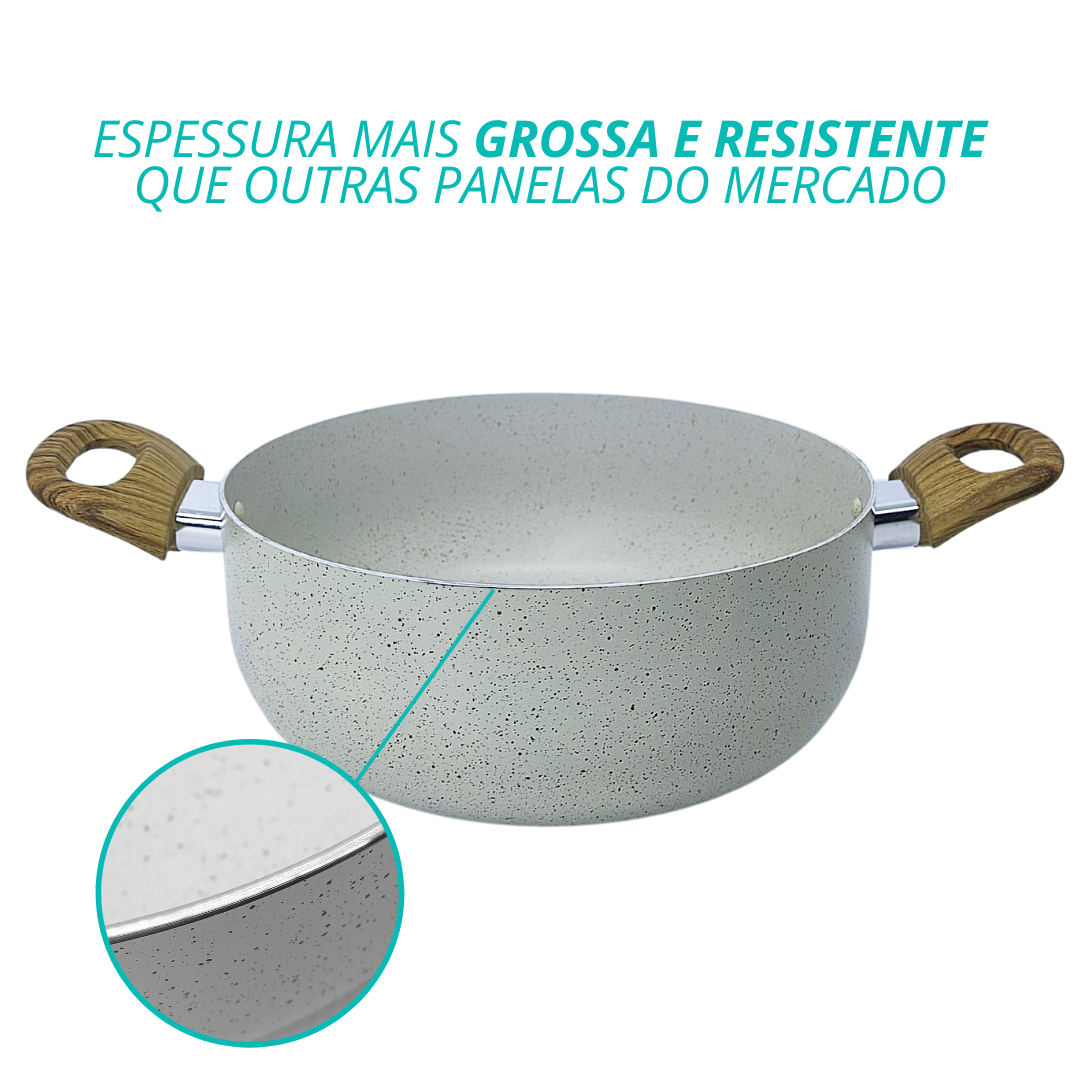 Panela Caçarola De Cerâmica Com Tampa De Vidro Antiaderente Sahara Vanilla 24cm