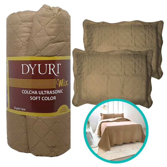 Colcha Queen Cobre Leito Matelado 240x160cm Bege 3 Peças