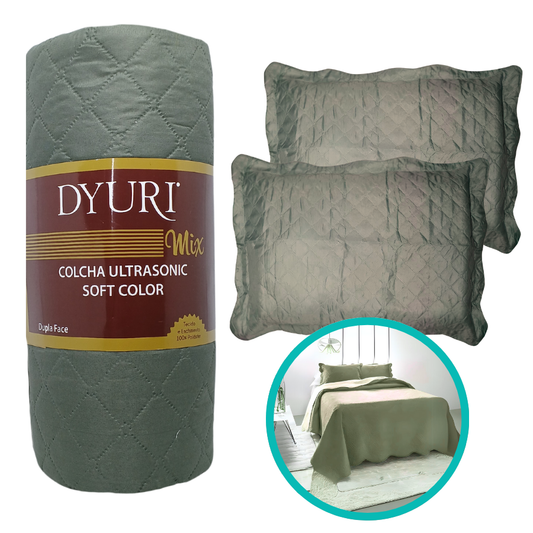 Colcha Queen Cobre Leito Matelado 240x160cm Verde Musgo 3 Peças
